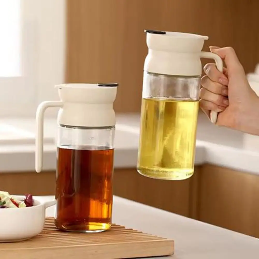 600ML Glass Oil Bottle Automatic Opening and Closing Leak-Proof Cooking Oil Dispenser Refillable Large Capacity