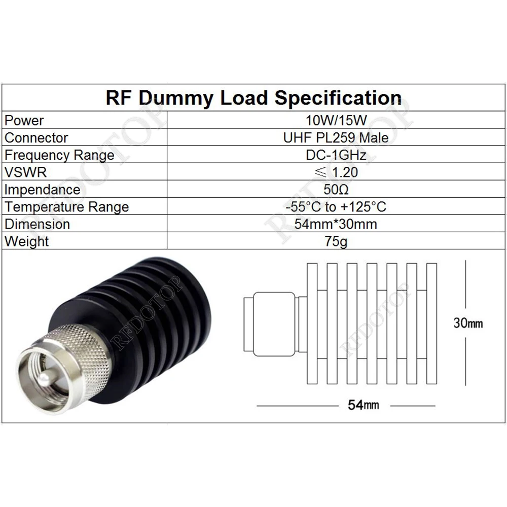 1개 15W DC-1GHz 50옴 PL259 UHF 남성 플러그 RF 동축 터미네이션 더미 로드 커넥터 UHF-J 니켈 도금