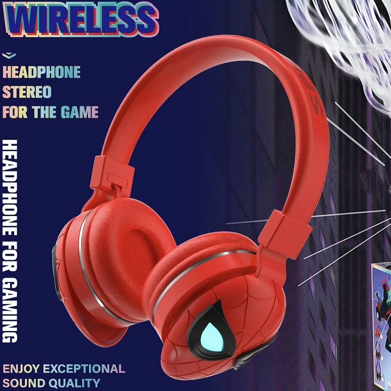 Disney Marvel Bluetooth Headphone Foldable Spider-Man Wireless Earphone HIFI Surround Sound Laptop Headset with Mic for Kids