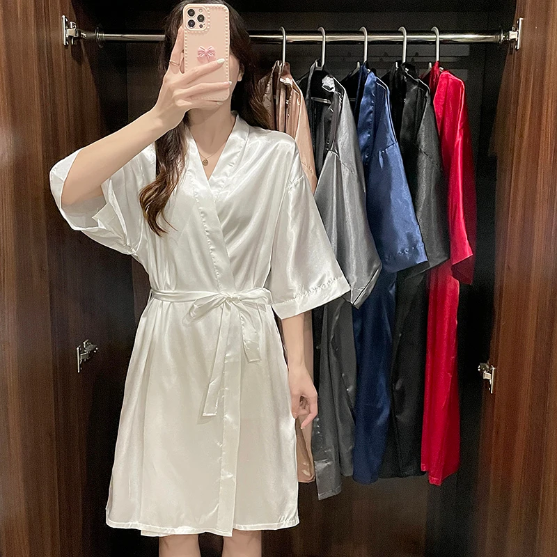 Female Bathrobe Sexy Peignoir Femme Silk Kimono Bride Dressing Gown Fashion Satin Robe Sleepwear Night Grow For Women Plus Size