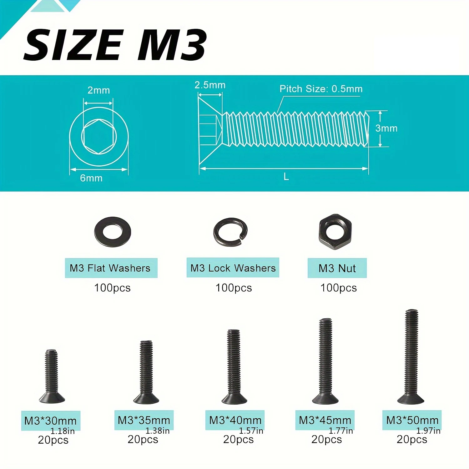 460 PCS/400PCS M3 x 8mm 10mm 12mm 16mm 18mm 20mm 25mm 30mm 35mm 40mm 45mm 50mm Flat Head Hex Socket Cap Screws Countersunk Bolt