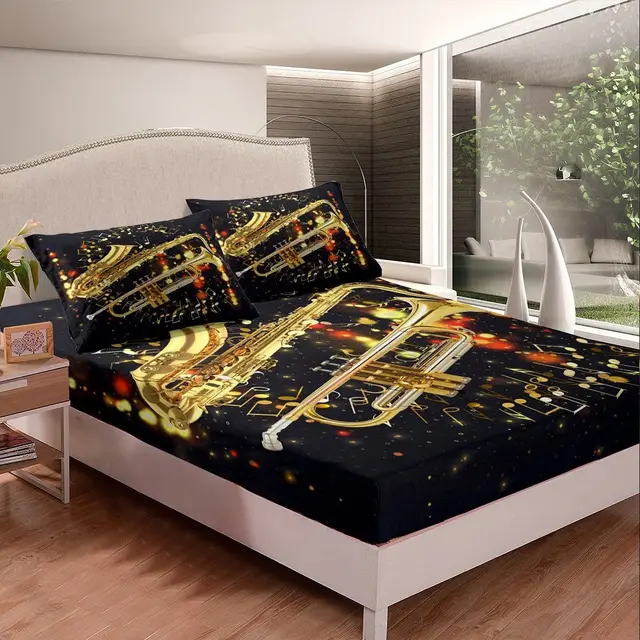 Sabana Bajera 180x200 Negro Sabanas Cama Bohemia Juego de Sabanas Ajustable  Suaves, Elastico Funda Colchon con 2 Funda Almohada 50x80 cm, para Colchón