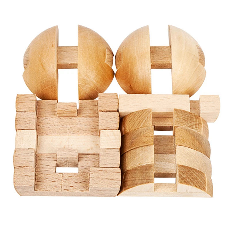 Wooden Ball Puzzle Sphere Unlock Interlock Luban Lock IQ Test Logic Games Brain Teasers For Adults And Kids Educational Toys 6