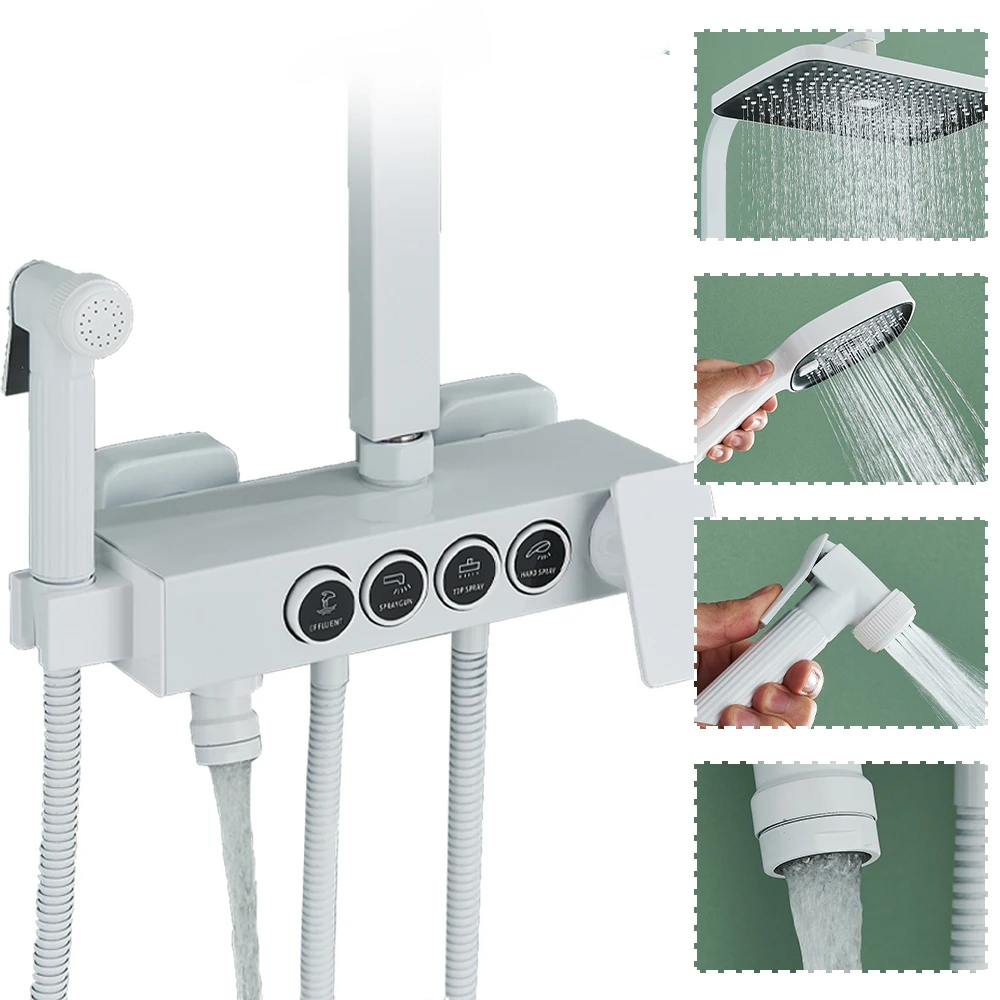 Description Picture 6 of itemWhite Hot and Cold Bathroom Shower Faucet Set Grey 4/3 Ways Rainfall Bath Mixer Tap with Tub Spout Bidet Crane Hot Cold System T