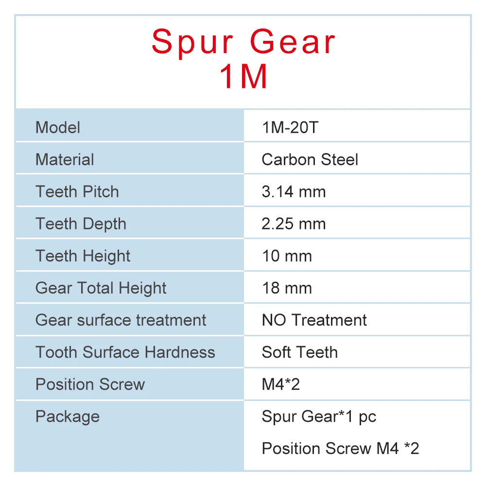 1 Piece 1M20T Spur Gear Bore 4/5/6.35/7/8/10/12/12.7 mm Motor Gear Low Carbon Steel Material High Quality metal for motor