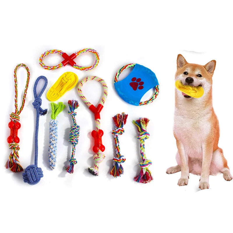 

Dog Rope Toy Set Durable Cotton Blend Teeth Cleaning Dog Chew Toys Tug of War Dog Toy for Large Breed Small Breed Puppy