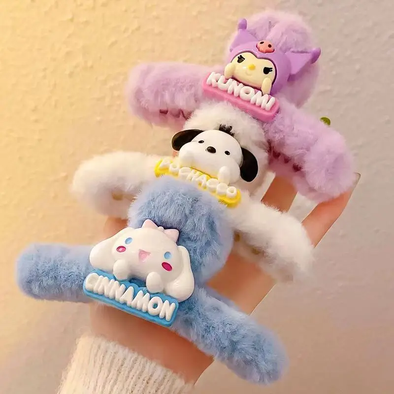 

Cute Sanrio Bilateral Plush Hair Clip Cartoon Cinnamoroll Kuromi Student Hairclip Ornaments Children Hair Accessories Girl Gift