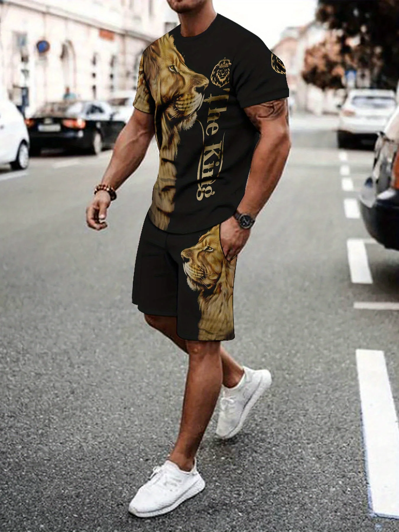 Men's Lion Print Casual Sports Set Comfortable Fit