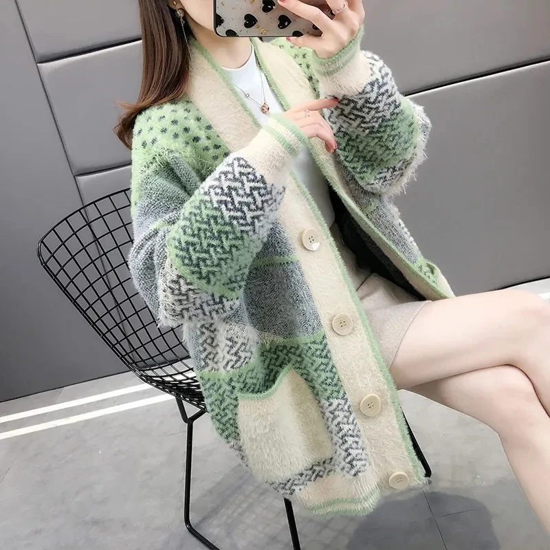 Mink Velvet Knitted Cardigan Jacket Women's 2022 New Loose Ladies Sweater  Outerwear Spring And Autumn All-Match Button Jacket - AliExpress