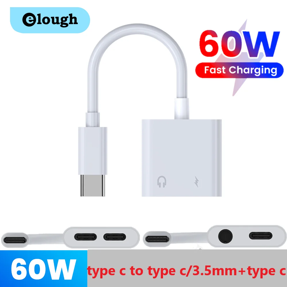 60W Dual Function Audio OTG Adapter with USB C and 3.5mm Headphone Ports