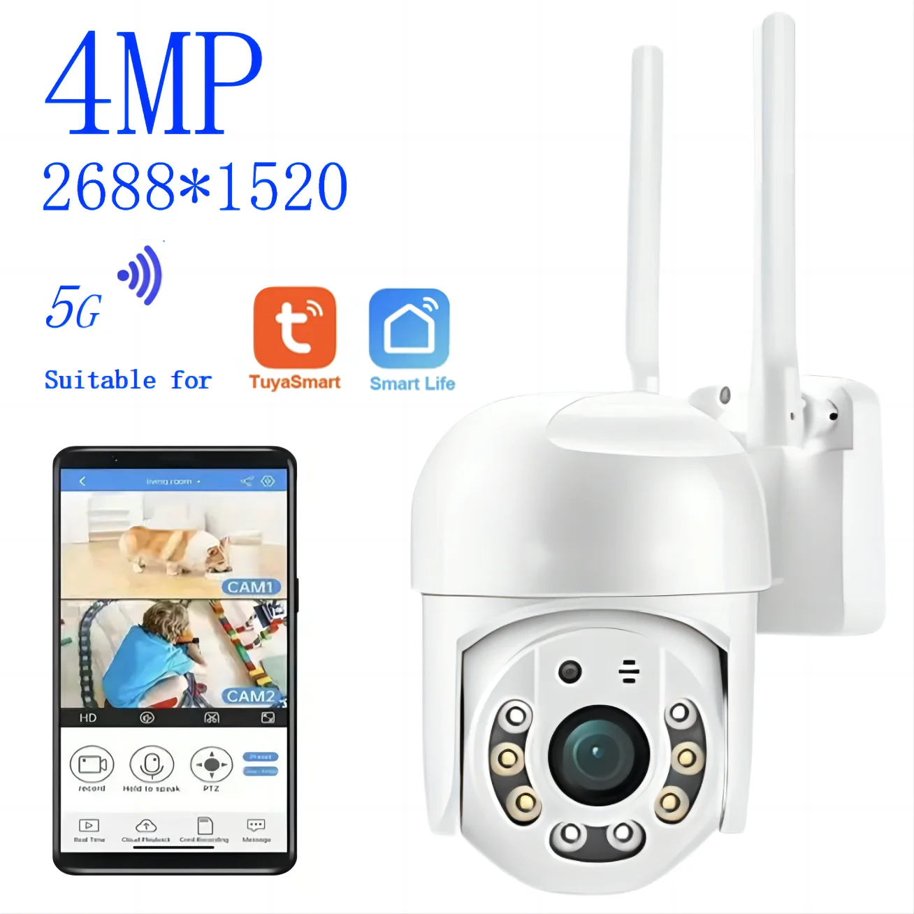 Tuya 4mp Ptz Wifi Security Camera Outdoor Waterproof Dual-band_voghion.com