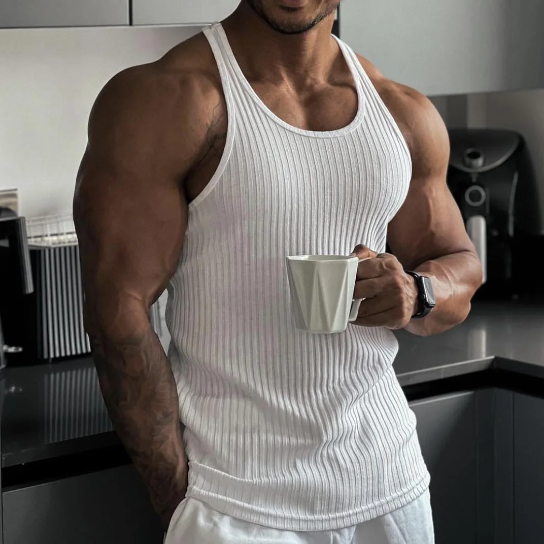 2026 Neue Herren Ärmellose Sommer-Mesh-Weste mit Vertikalen Streifen für Fitness und Sport, L-förmige Slim-Fit Weste für Männer – Detail 10