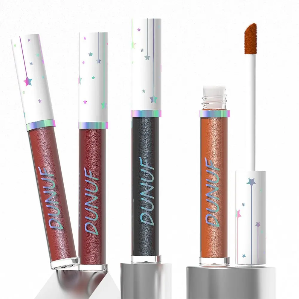 DUNUF 6-Piece Liquid Glitter Lipstick Set - Glossy Finish, Long-Lasting Waterproof Lip Stain in Mixed Color System, Orange, Pink 4