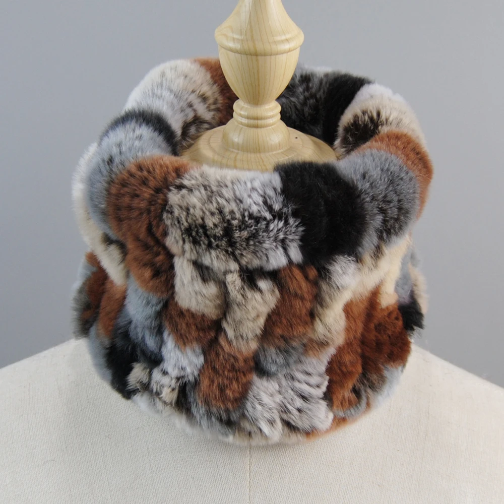 Women Handmade Stretch 100% Real Rabbit Fur Scarf Knit Genuine Rex Rabbit Fur Headbands Girl Natural Rex Ring Scarves
