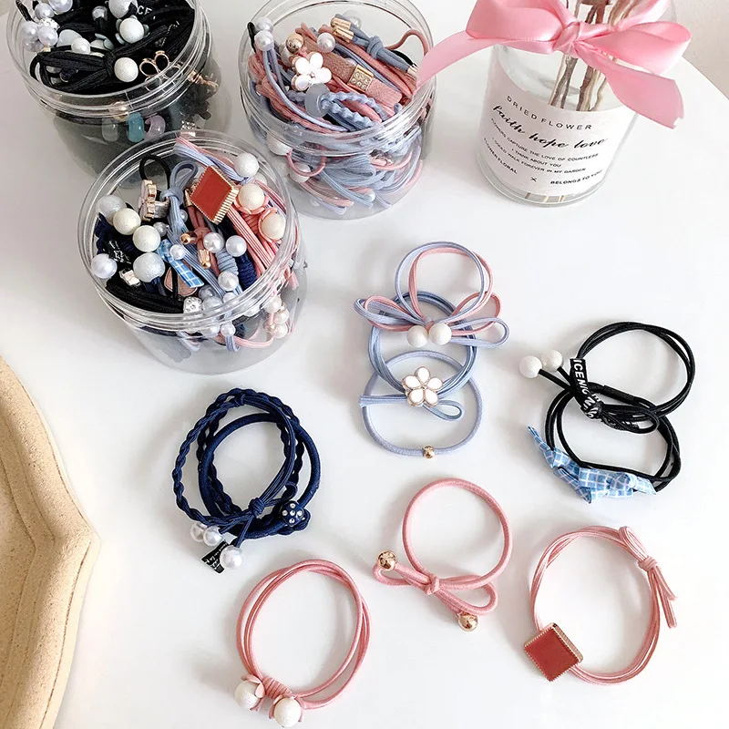 50/12PCS  Women Elastic Hair Ties Pearls Fashion Girls Scrunchies Ponytail Holder Rubber band Hair Rope Hair Accessories 4