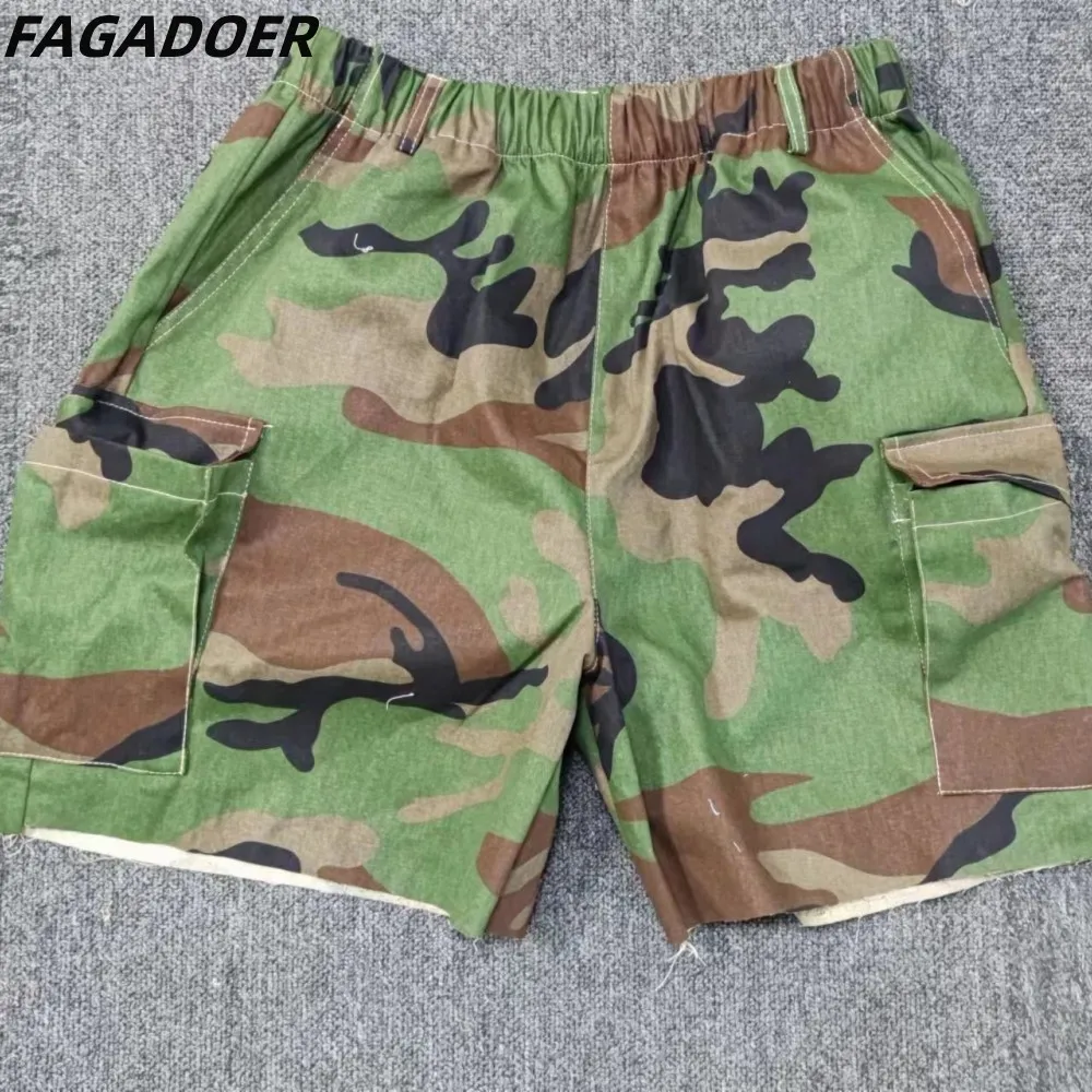 FAGADOER Fashion Camouflage Printing Shorts Women High Waisted Loose Sporty Shorts Casual Female Pocket Bottoms Clothing 2023