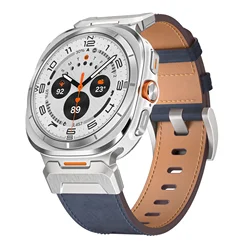 Premium Leather Watch Band - Stainless Steel Strap for 47mm Watches - Men's Elegant Bracelet (Silver blue)