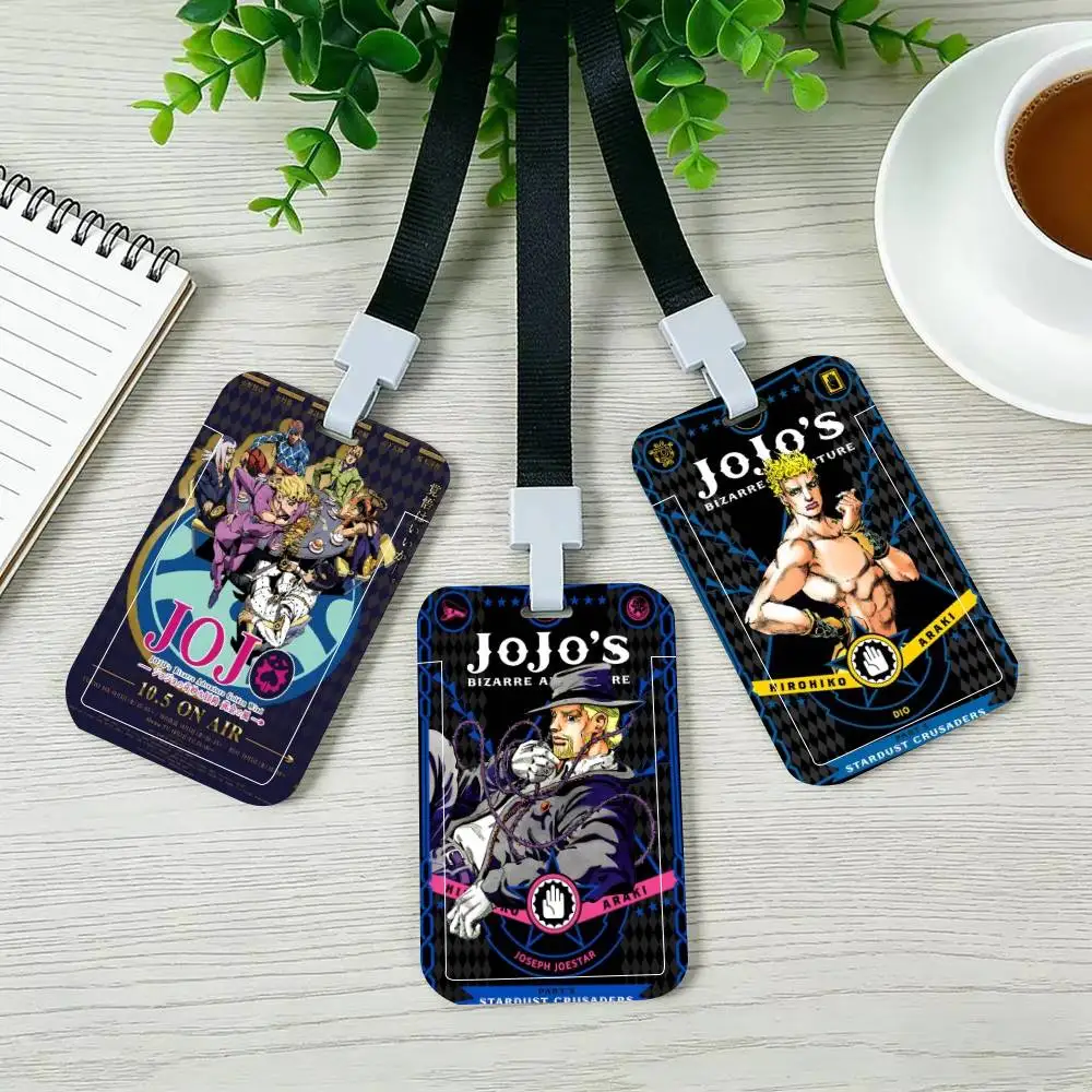 클래식 J-JoJos Bizarre Adventure 애니메이션 ID 카드 홀더 넥 스트랩 펜던트 도어 배지 홀더 끈 키체인 작업 증명서