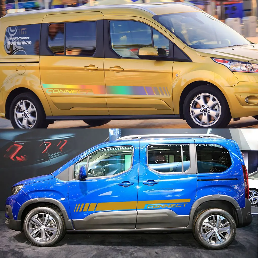 2 pezzi adesivi laterali per portiera auto decalcomanie in vinile per Ford Trans Connect accessori Tuning Camper Van Line Graphics  34