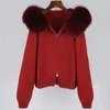 2024 Fashion Autumn Winter Casual Hooded Real Fox Fur Collar Fashion Short Knitted Jacket with Natural Fur Coat for Women 4