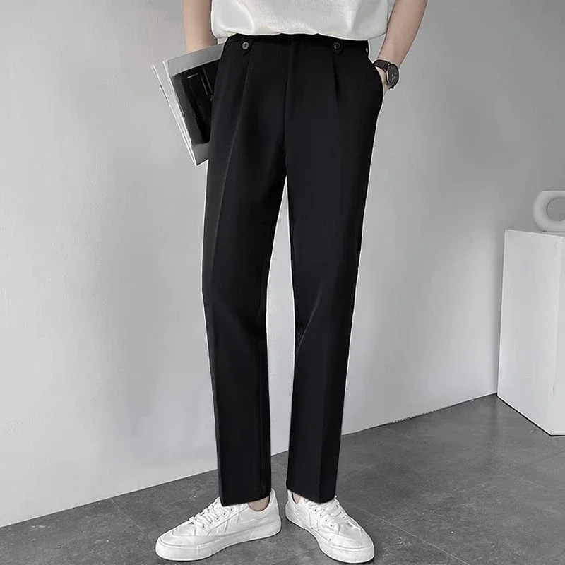 thumbnail image 1 of Pantalones de traje recto para hombre, pantalones para hombre de talla grande, marrón, ropa de verano de primavera 2024, reseñas elegantes de Corea, muchos pantalones casuales delgados, 1 of 5
