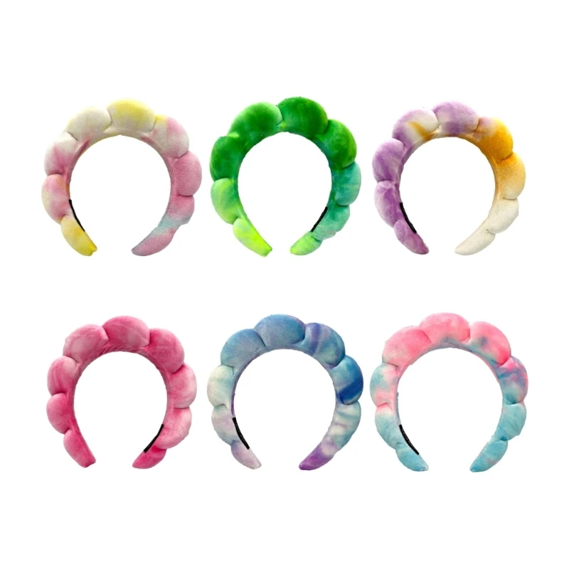 

Махровая повязка на голову для девочки с дизайном Tie-Dye Губчатая повязка на голову Нескользящая обруч для волос Прямая