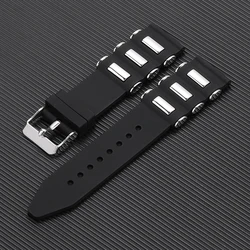 Durable Silicone Rubber Watch Strap for Men's Sports and Diving Watches (Black)