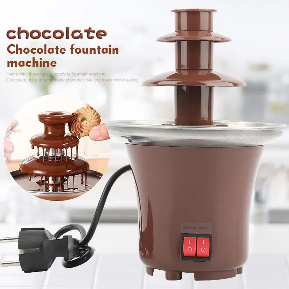 Mini Chocolate Fountain Three Layers Design Chocolate Melt Fondue Chocolate Hot Pot DIY Handmade Chocolate Melting Waterfall