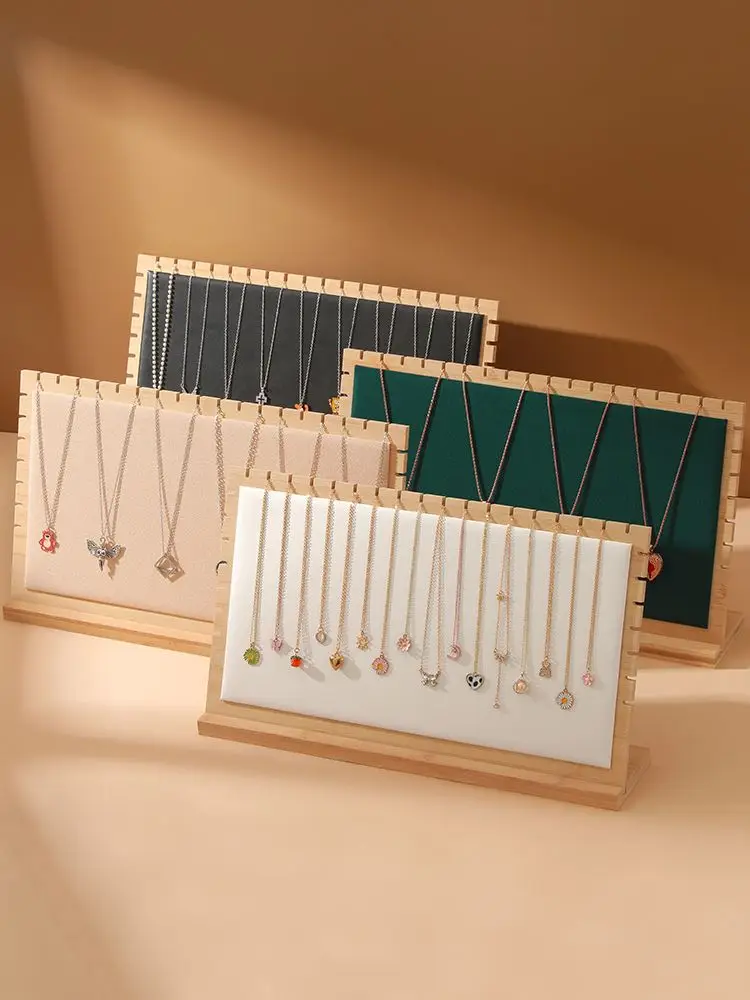 New bamboo wooden necklace display stand, jewelry pendant choker storage holder wood necklace display props for market selling 6