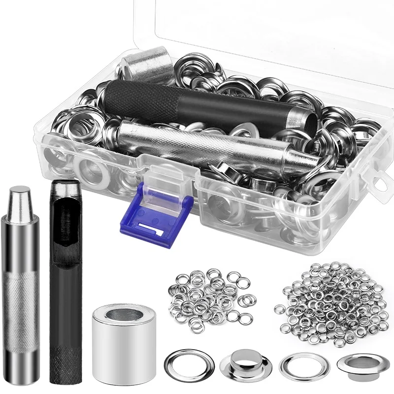 

TLKKUE 100set 12mm Brass Eyelet Kit Scrapbook Grommet Eyelets Hole Metal Button For Shoes Bag Belt DIY Clothes Accessories