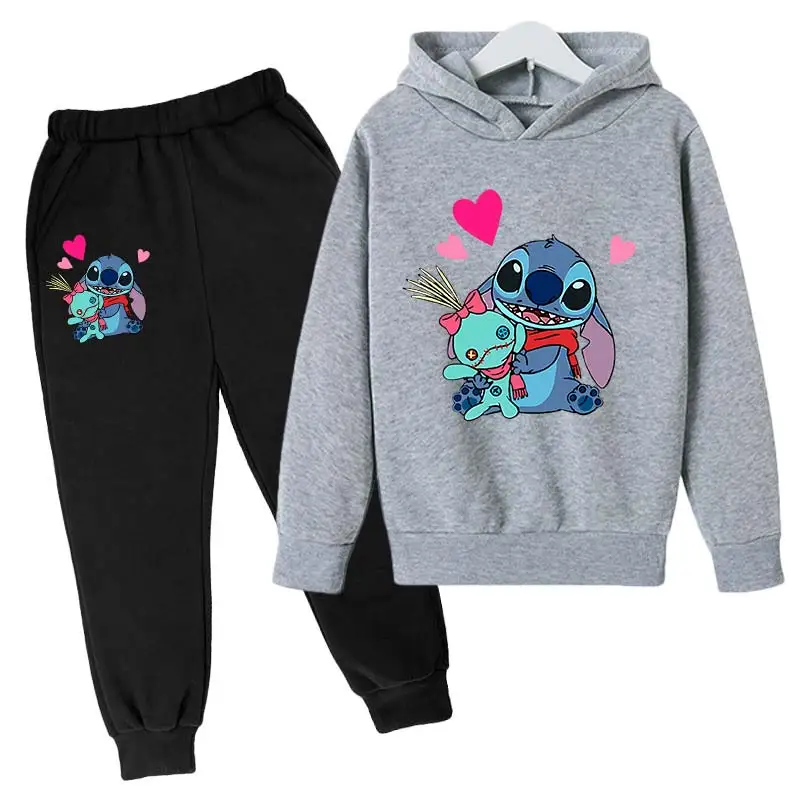 Children Boys Girls Stitch Hoodies Pants Set Boys Girls Stitch Sweatshirts Hooded Kids Fashion Stitch Pullovers Clothes Suit 2