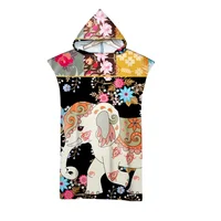 Hooded Bath Towel Robe Poncho Swimming Beach Towel Surf Man Lady Fast Quick Dry Bathrobe Beachwear-Floral Elephant Owl Pattern 1