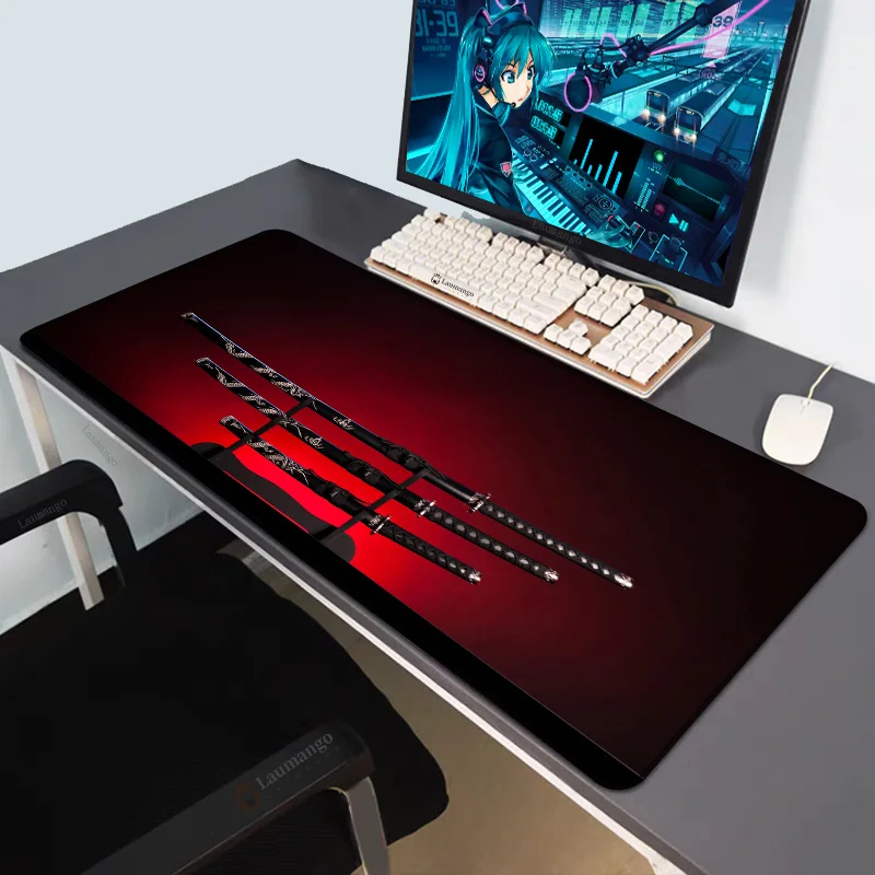 Gamer Computer Wireless Keyboard Katana Mousepad Rubber Gaming Mouse Pad Ped Anime Xxl Cabinet Large Mause Desk Accessories Girl