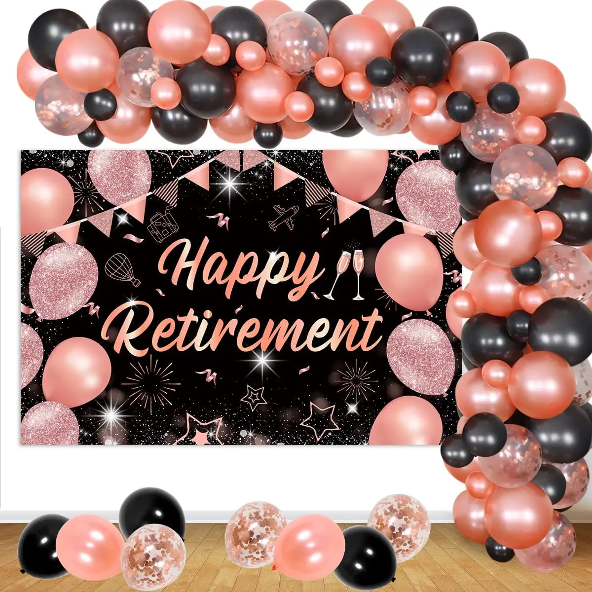 

Garland Kit for Retired Photo Backdrop Balloon for Women, Birthday Party Decorations, Rose Gold, Happy, Farewell, Supplies