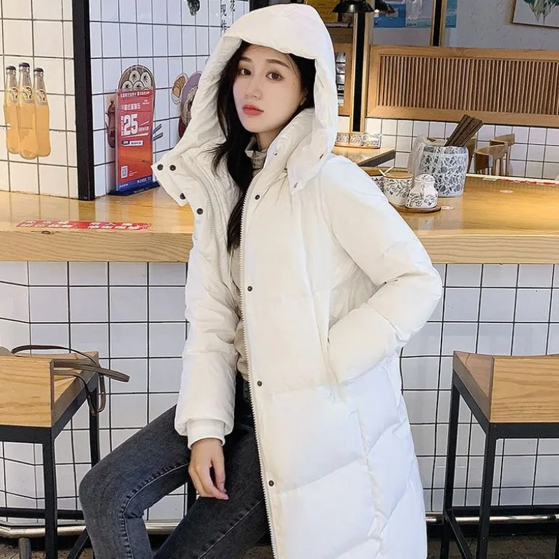 2023 New Women Down Jacket Winter Coat Female Loose Mid Length Version Parkas Detachable Hooded Outwear Warm Thick Overcoat