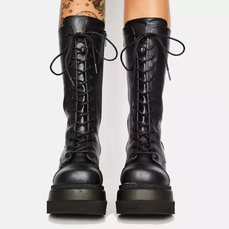 Women Boots Platform Boots Winter Boots Platform Shoes Booties Rain Combat Military Short Leather
