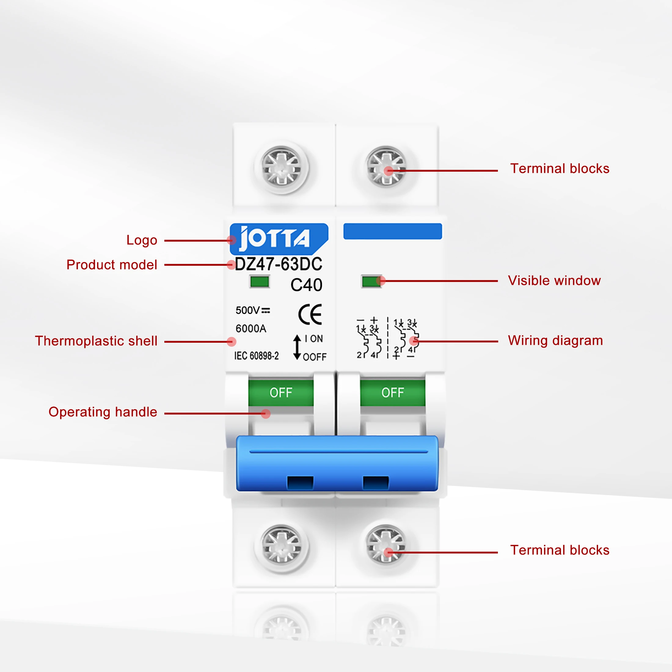 Circuit Breaker Miniature 2P DC500V Photovoltaic PV Overload Protection Solar Breaker Switch