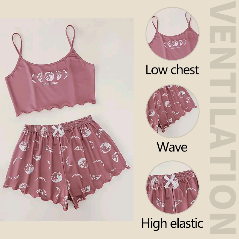 Women Pajamas Set Sleepwear Sports Camisole And Shorts Summer Soft Comfortable Casual