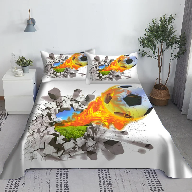 Description Picture 3 of itemSoccer Football Bed Sheet Set Cartoon Digital Print Polyester Bed Flat Sheet and Pillowcase 2/3pcs Bedding for Boys Teens Child
