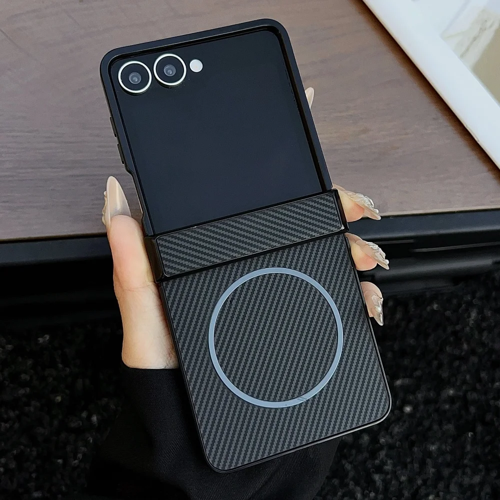 Luxury Carbon Fiber Magnetic Wireless Charging Hinge Case with Shockproof Protection Cover