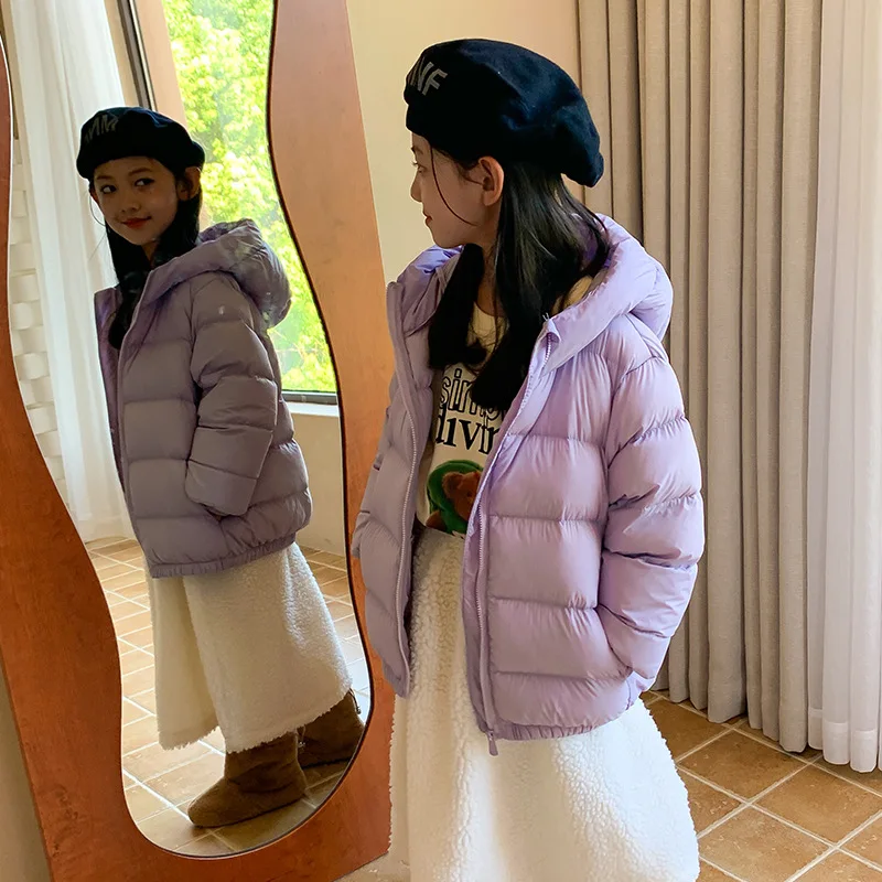Children's and Large Korean Lightweight Down Jacket 2024 Autumn Winter New Item Boys Girls and Babies Hooded Children's Jacket