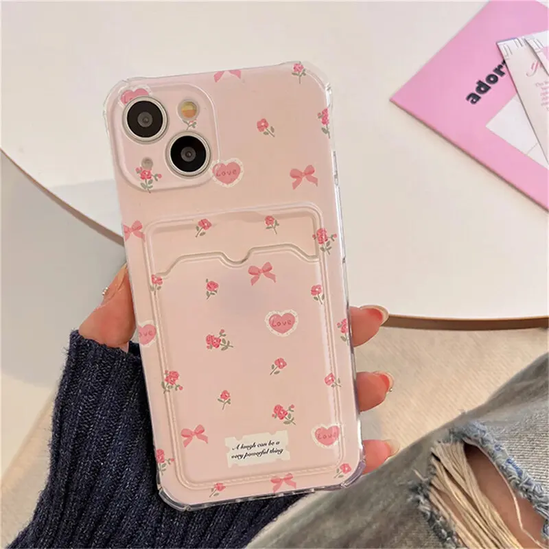 Flower Design Card Holder Phone Case
