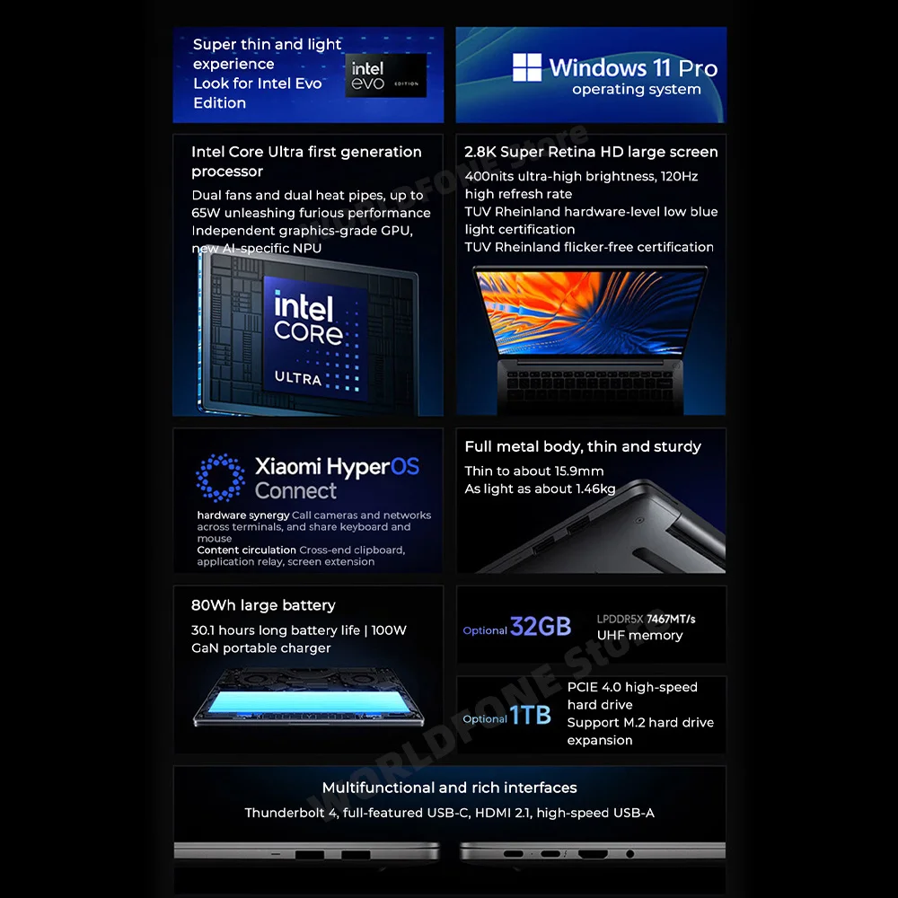 2024 Xiaomi Laptop Redmi Book Pro 14 Intel ARC Graphics Ultra 5/Ultra 7 16G/32G RAM 512G/1T SSD Mi Notebook 2.8K 120Hz Screen PC 2