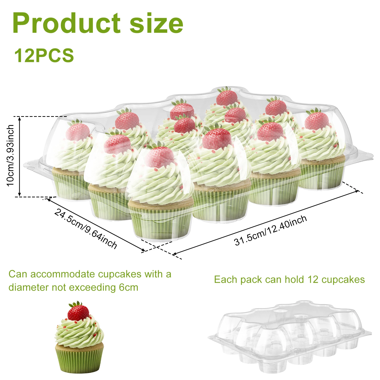 12/24Pcs 12-Hole Clear Plastic Cupcake Containers with Detachable Lids, Stackable Food-... - SKU CPCC1612 - UGI Packaging