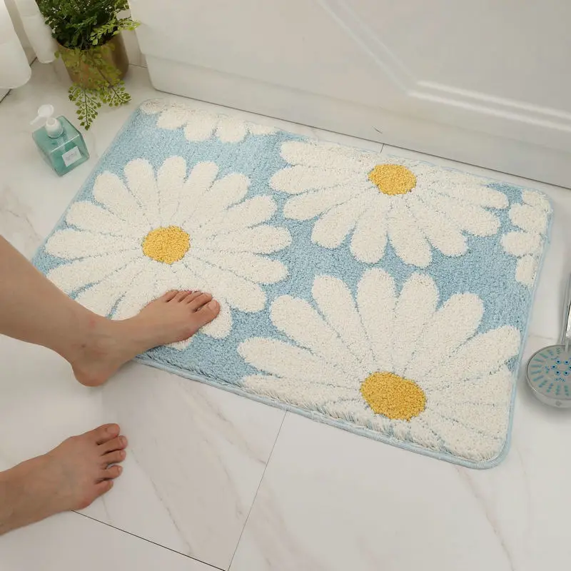 

Soft Tufting Daisy Bath Mat Home Decor Fluffy Carpet Area Rug Bathroom Living Room Floor Mats Absorbent Anti Slip Doormat