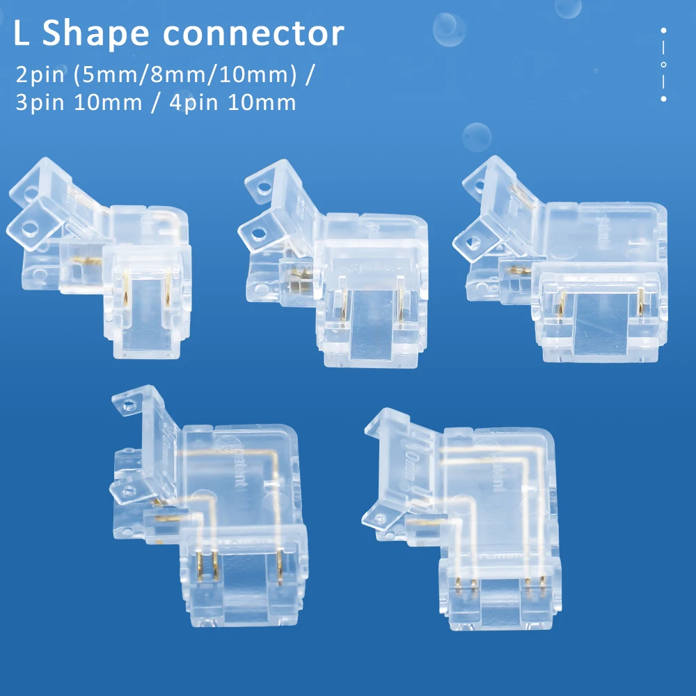 COB LED Strip Connector L Shape 2/3/4pin 8/10mm Corner Connectors 90 Degree 5PCS for CCT RGB LED Strip Lights