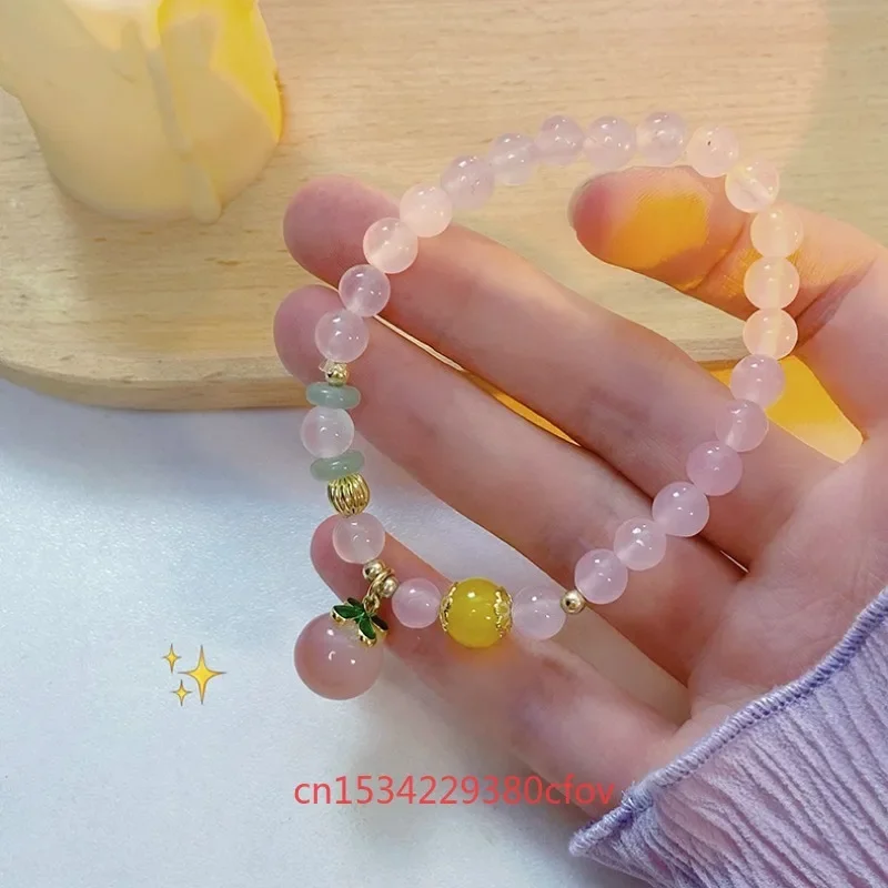 내추럴 핑크 크리스탈 꿀 복숭아 팔찌, 여러 가지 색상, 달콤하고 상쾌한 매력 주얼리 패션, 수제 절묘한 선물