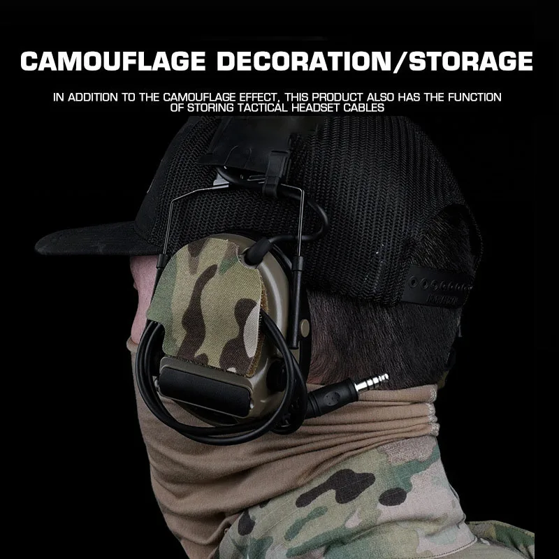 Tactical Headset Sticker Camo Cable Storage 2 in 1 Magic Patch Airsoft Headset Hunting Shooting Noise Canceling Headphone