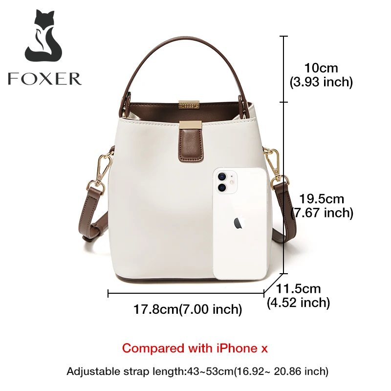 FOXER Split Leather Bucket Bag Lady Messenger Bag Women's High Quality Stylish Handbag & Totes Elegant Female Bag Large Capacity