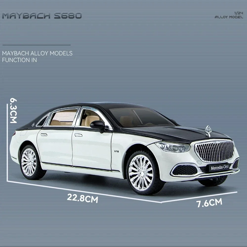 New 1:24 Simulation Benz Maybach S680 Alloy Car Model Sound And Light Pull Back Toy Car Die-Cast Boys Collection Decoration Gift 3
